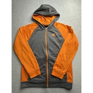 Adidas Hoodie Mens XL Gray Orange ClimaWarm Full Zip Jacket Athletic Sweatshirt